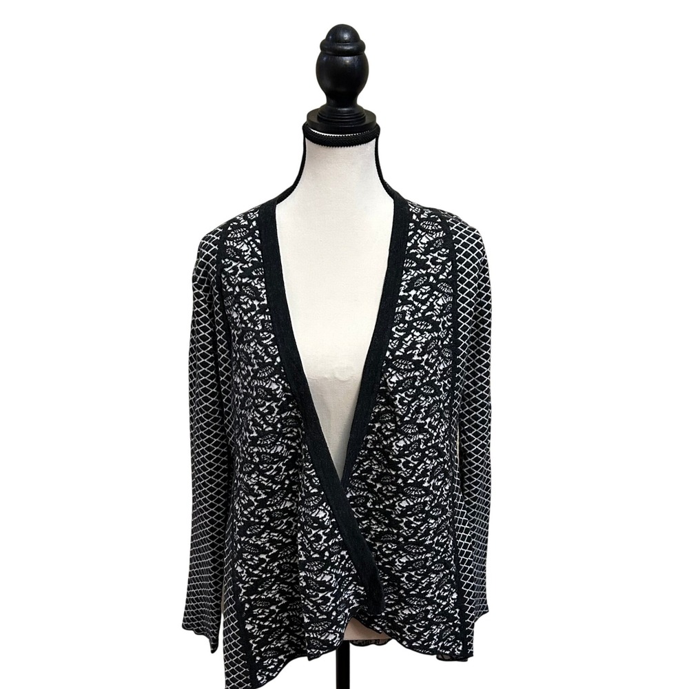 Belladini Black and White Cardigan Medium Open Front Pattern Long Sleeve‎